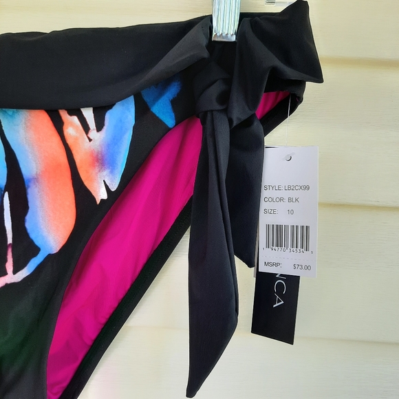 La Blanca Black Prism Palm Women's Bikini Swimsuit Bottom Convertible Band SZ 10 - Picture 4 of 14